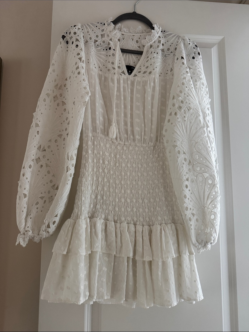 Aqua White Eyelet Lace Tiered Mini Dress